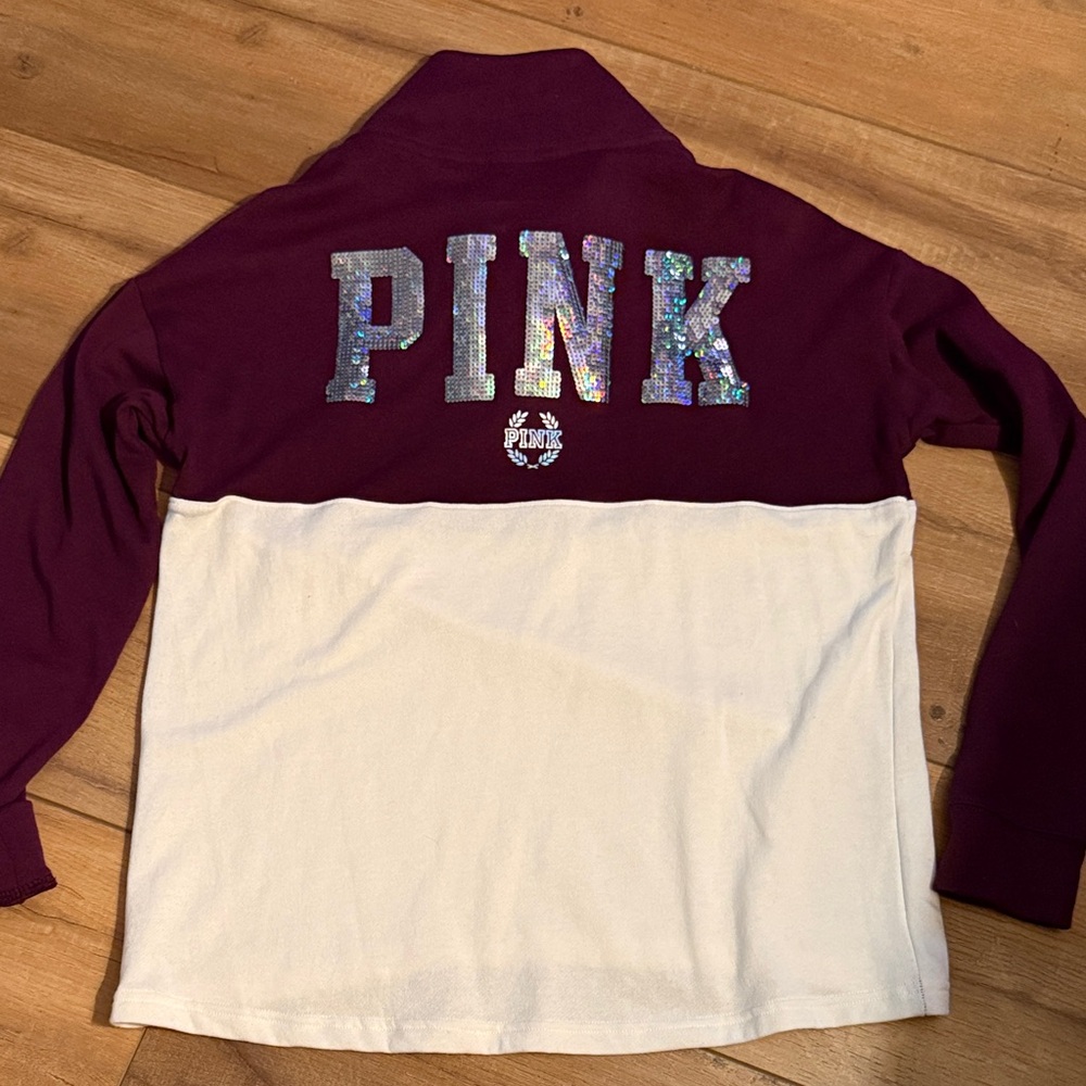 Victoria’s Secret PINK Sequin Logo 1/4 Zip Pullover Small